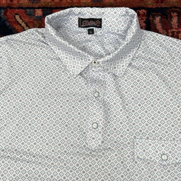 Rafter C Pearl Snap Geometric Print Golf Polo Shirt Mens XL Oversized - Picture 2 of 8